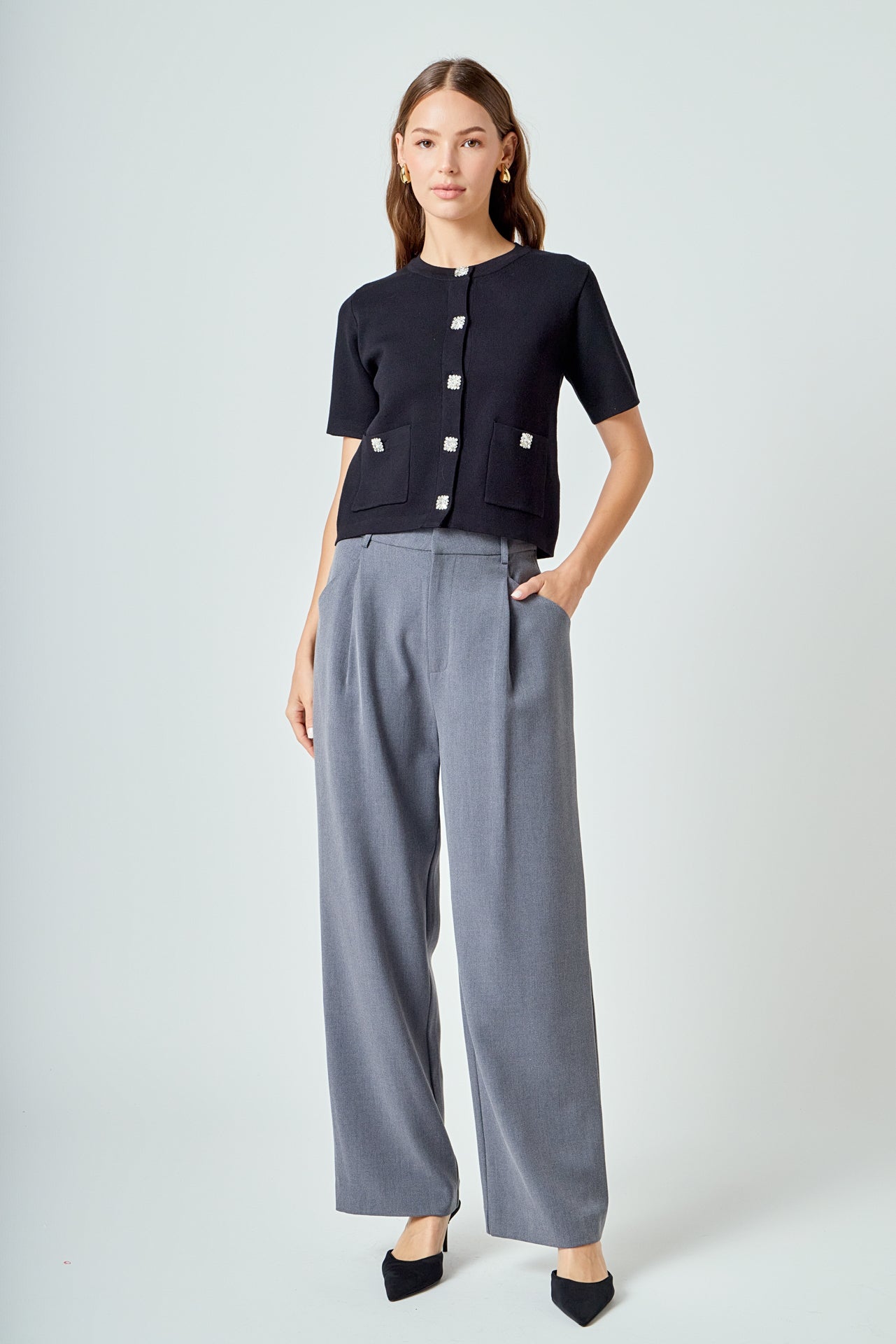 Short Sleeve Jewel Button-Up Cardigan