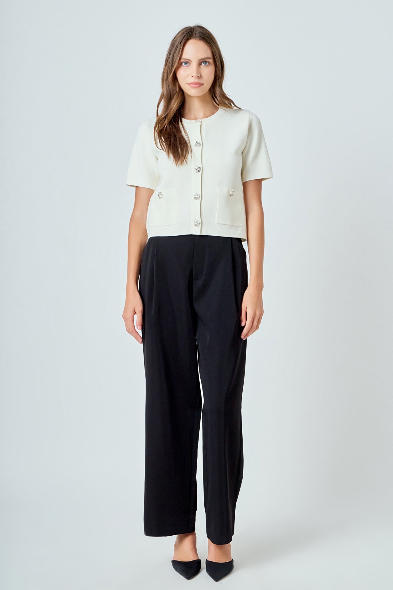 Short Sleeve Jewel Button-Up Cardigan