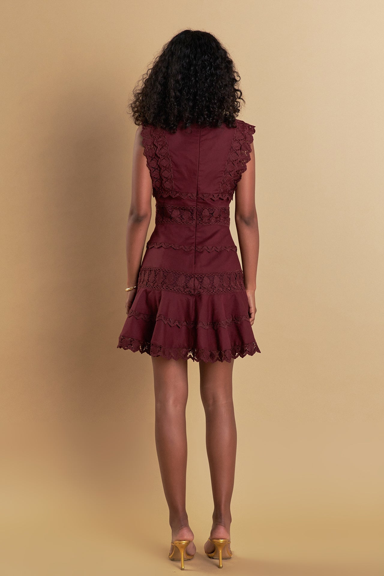 Plunging Neck Lace Trim Dress