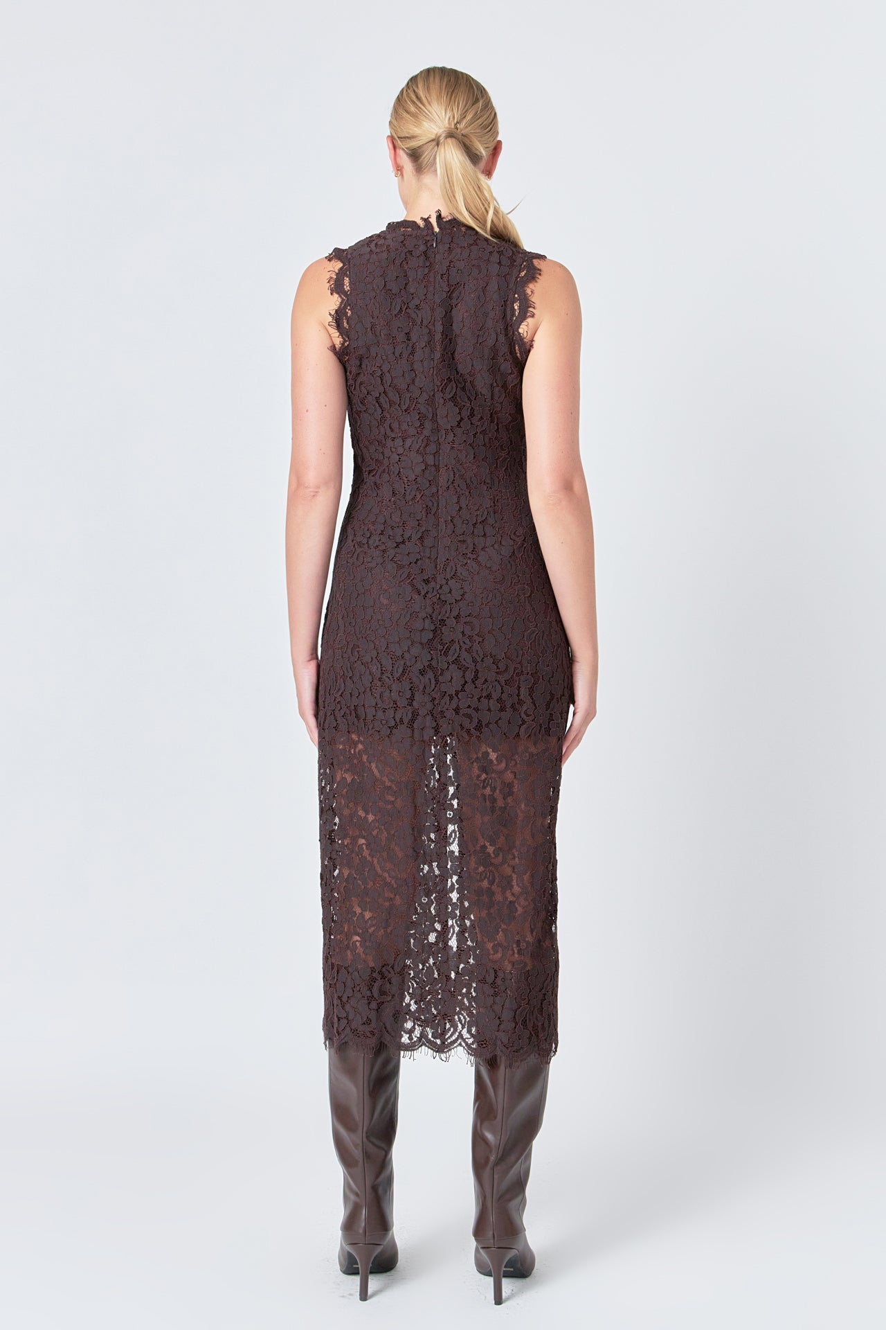 Front Slit Sleeveless Lace Maxi Dress