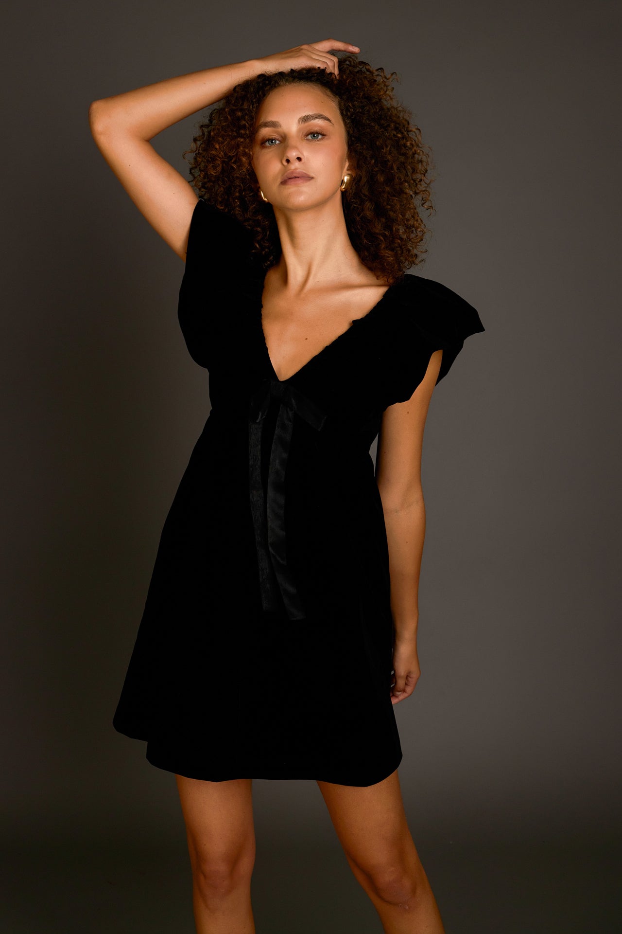 Velvet Satin Bow Mini Dress