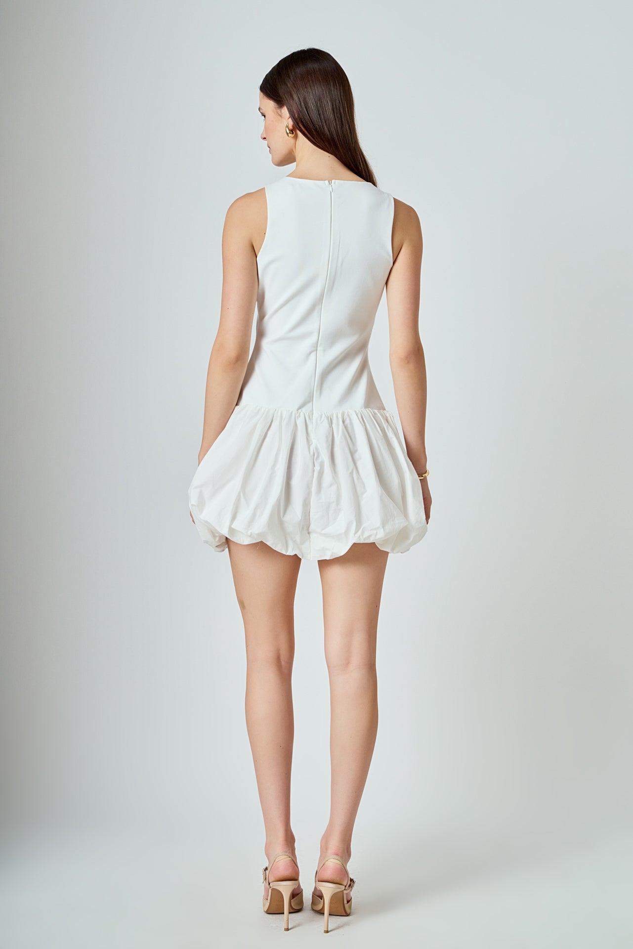 Quinn Mixed Media Scoop Neck Blouson Mini Dress
