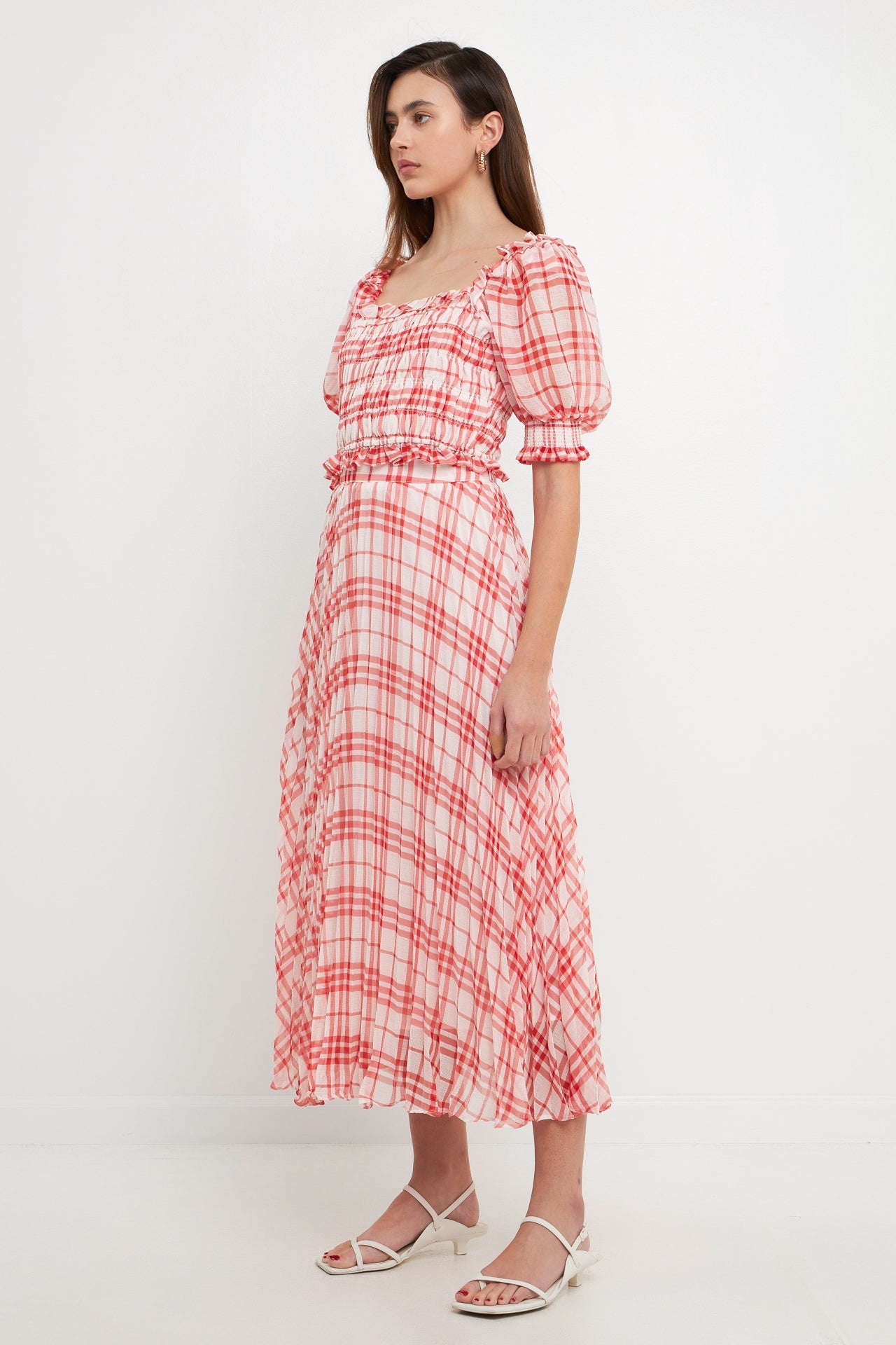 Gingham Pleated Midi Skirt