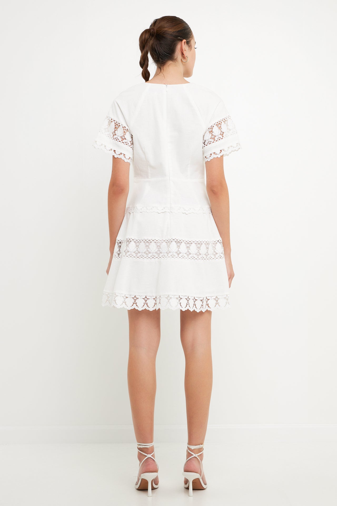 Lace Trim Mini Dress with Front Bow