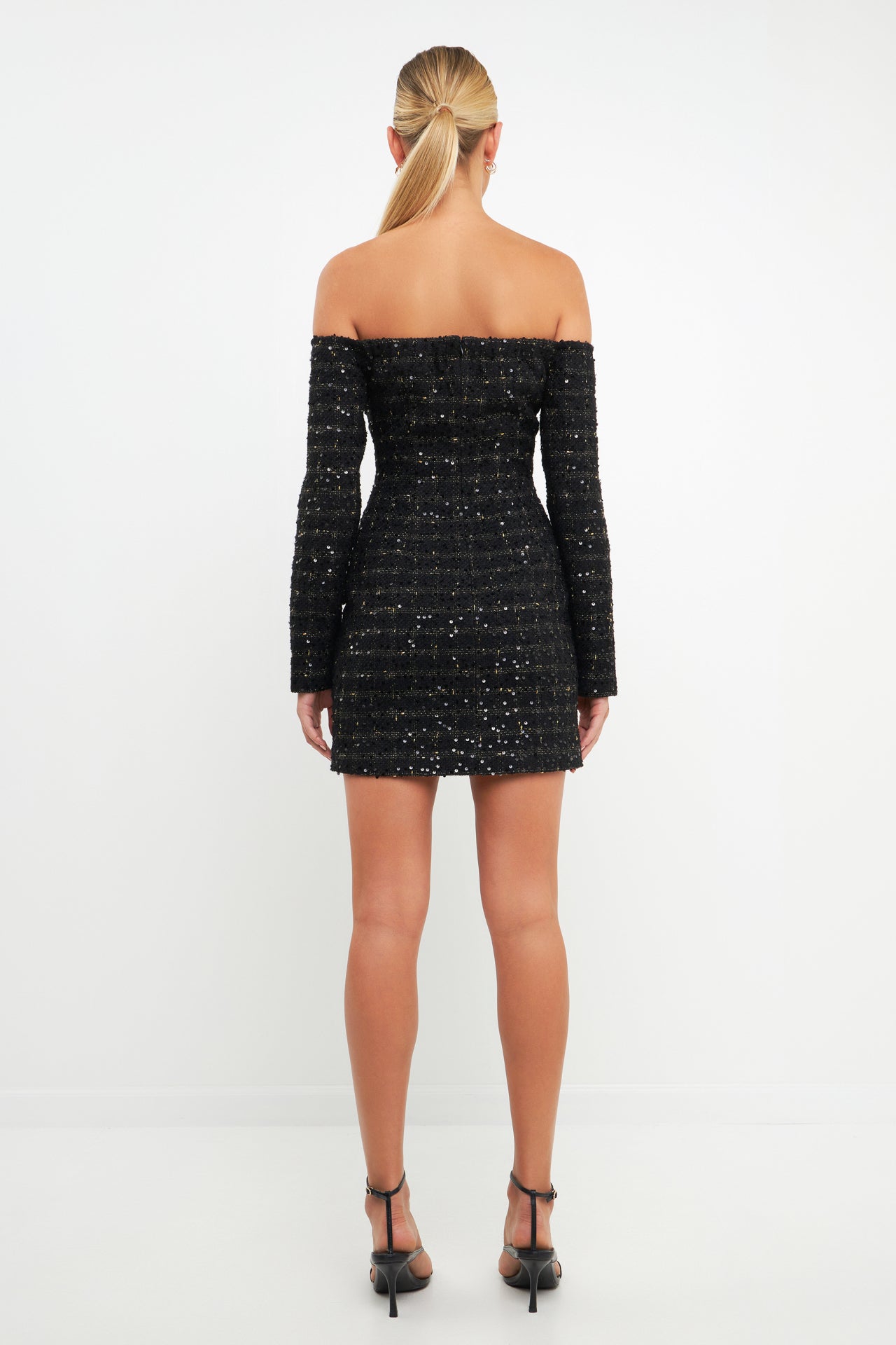 Off-The-Shoulder Tweed Mini Dress