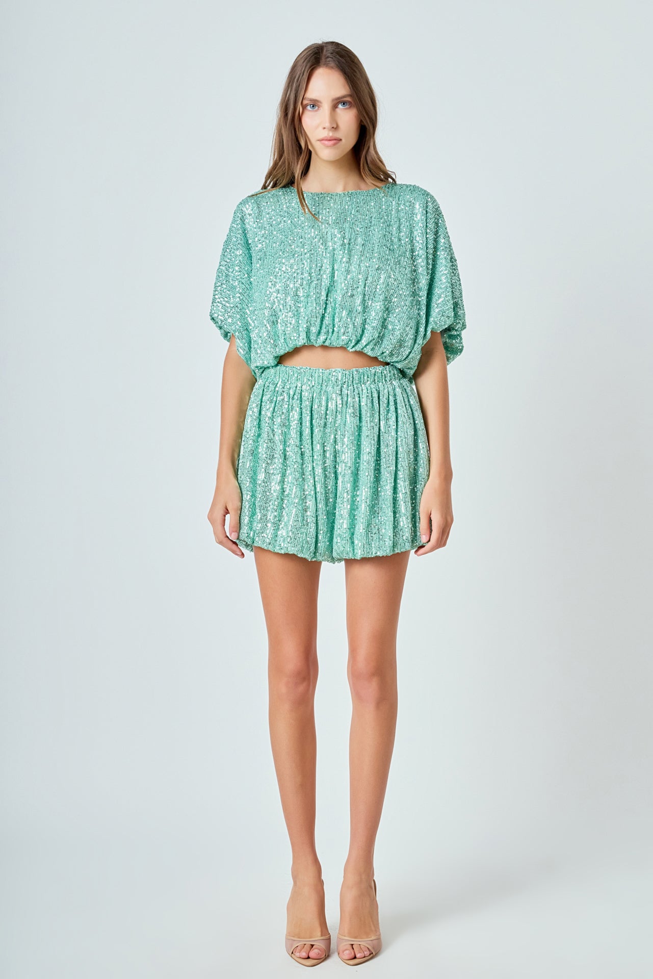 Sequins Cropped Puff Top