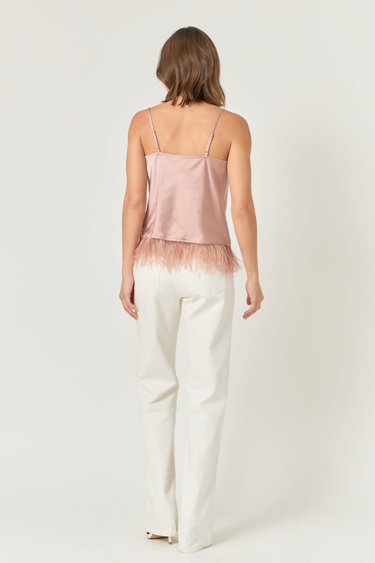 Satin Cowl Neck Top with Feather