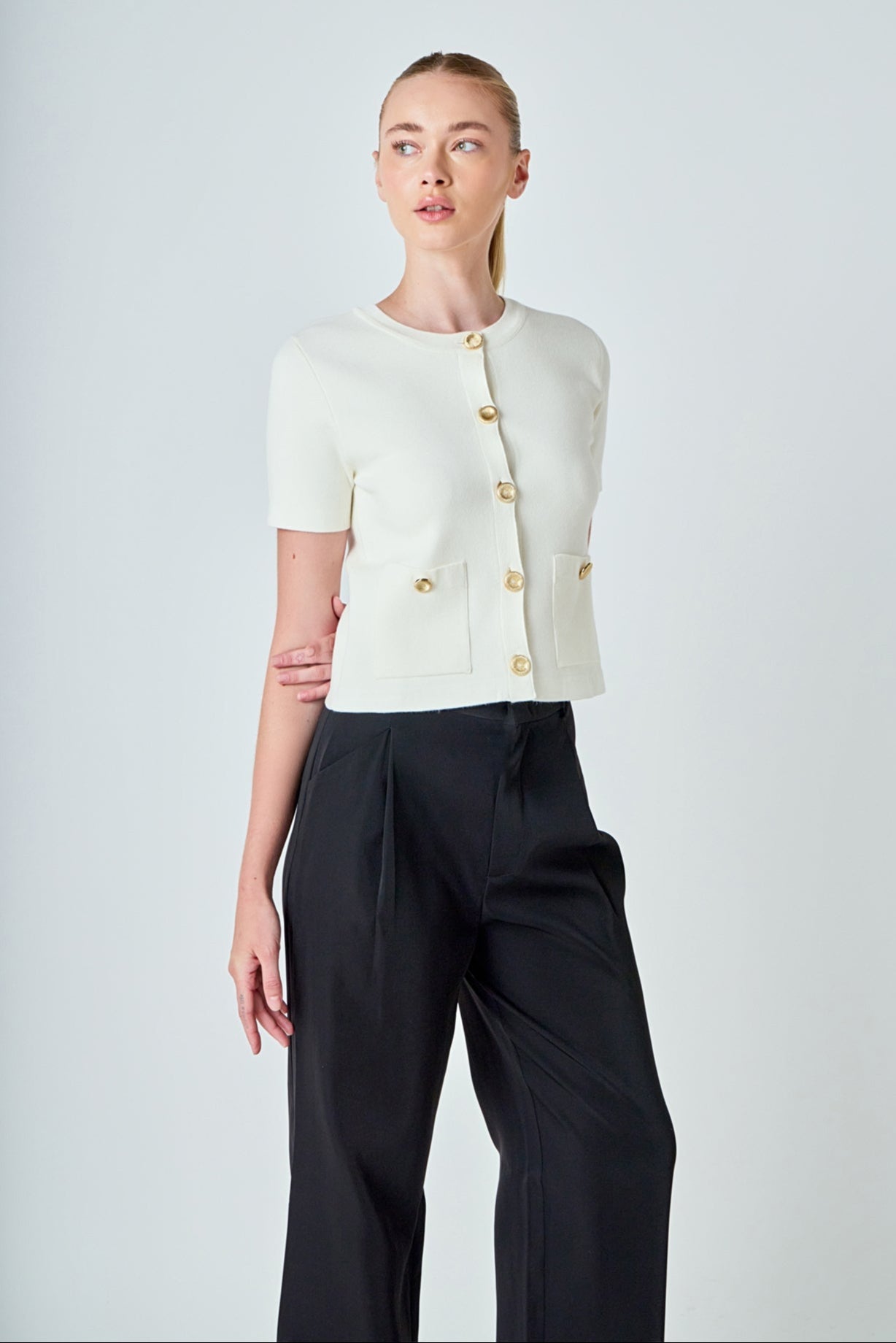 Short Sleeve Button-Up Cardigan