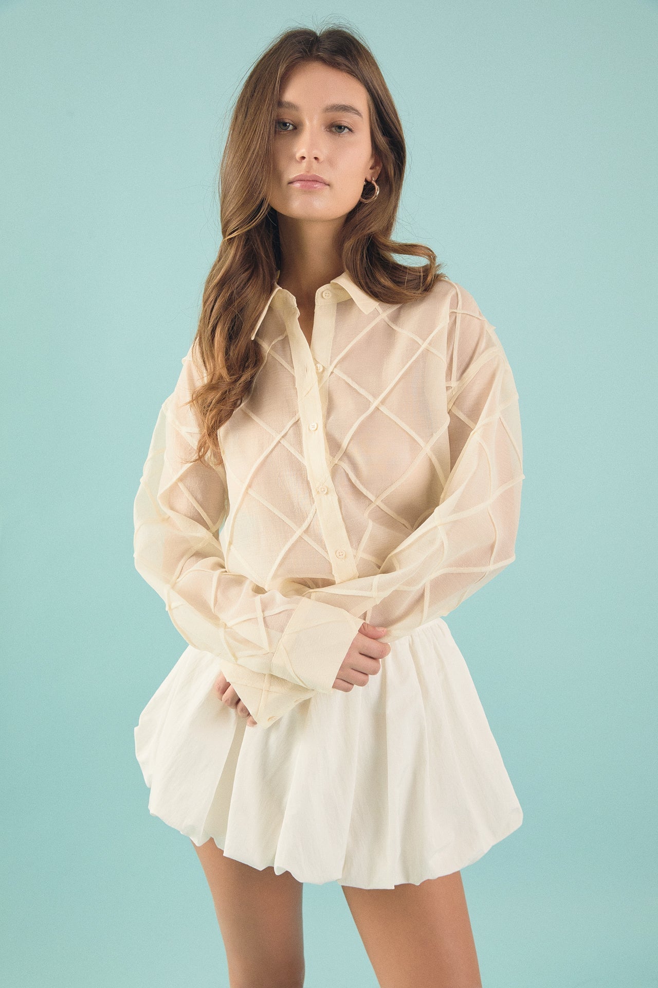 Alix Textured Checked Organza Long Sleeve Shirt