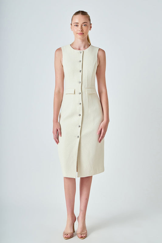 Jewel Buttoned Sleeveless Midi Dress