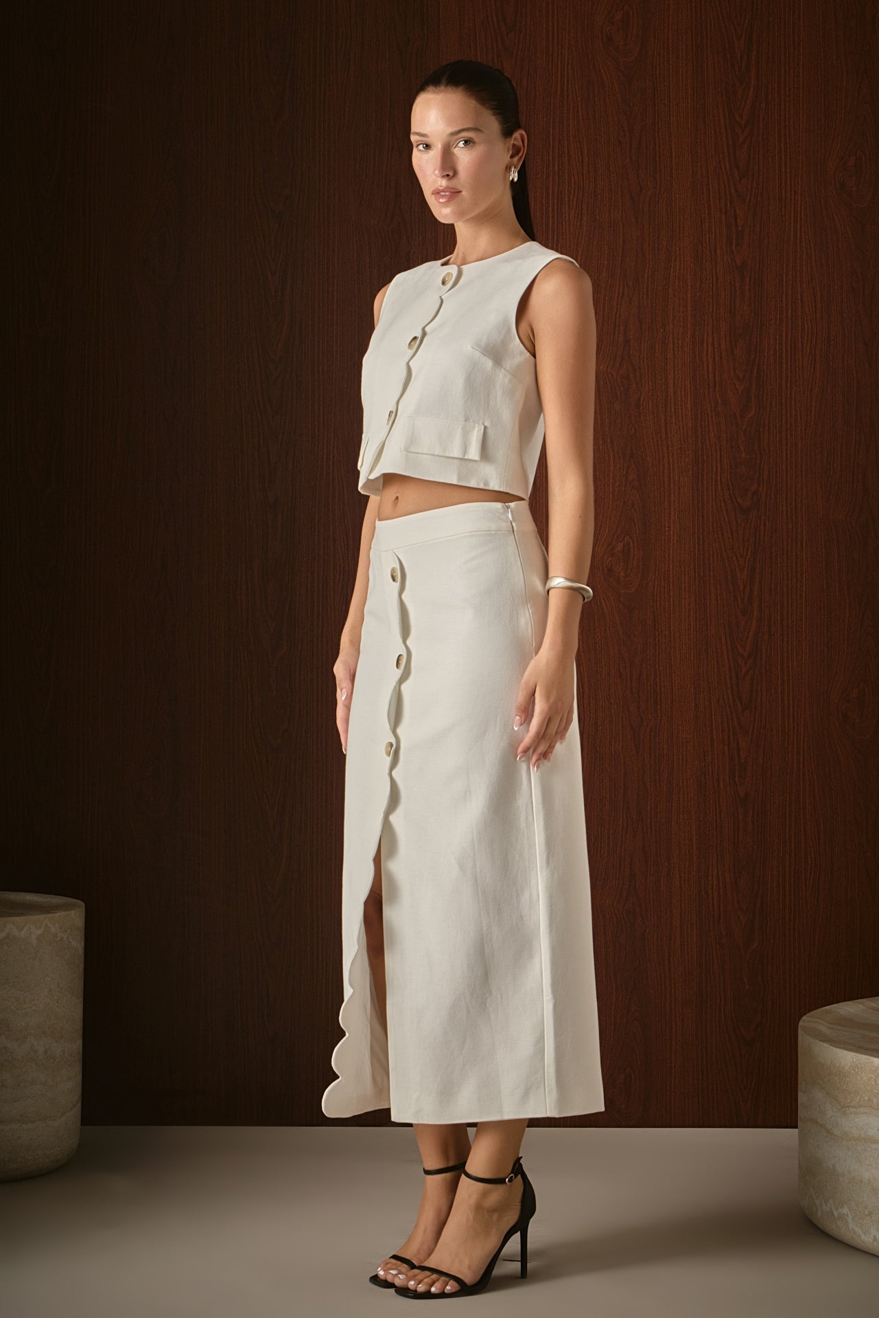 Catherine Scallop Edge Cropped Linen Vest
