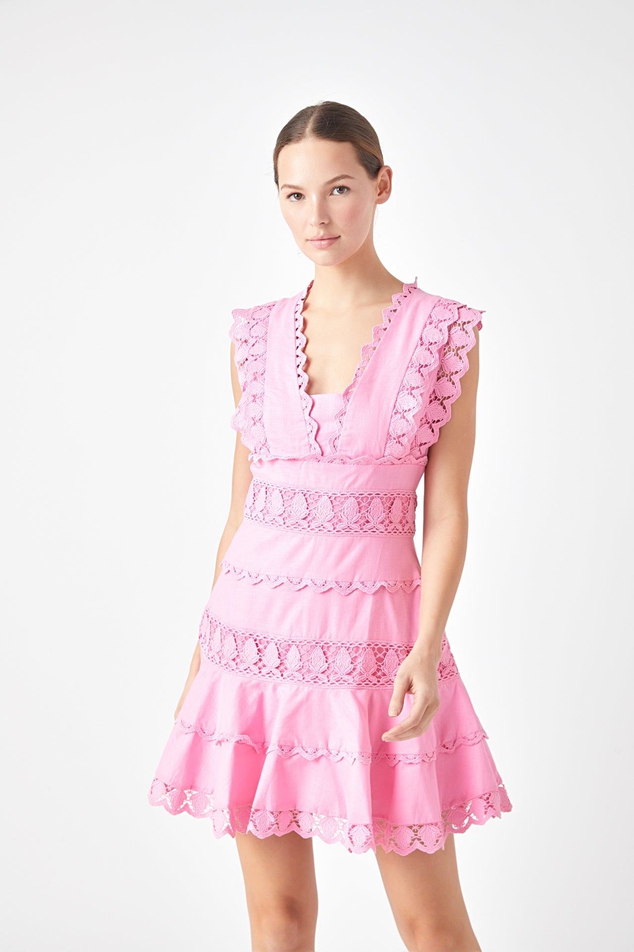 Plunging Neck Lace Trim Dress