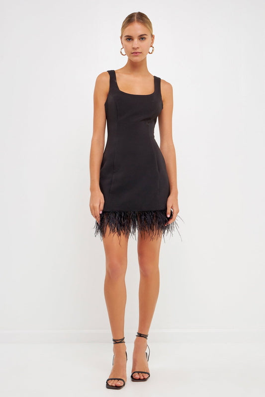 Feather Trim Mini Dress