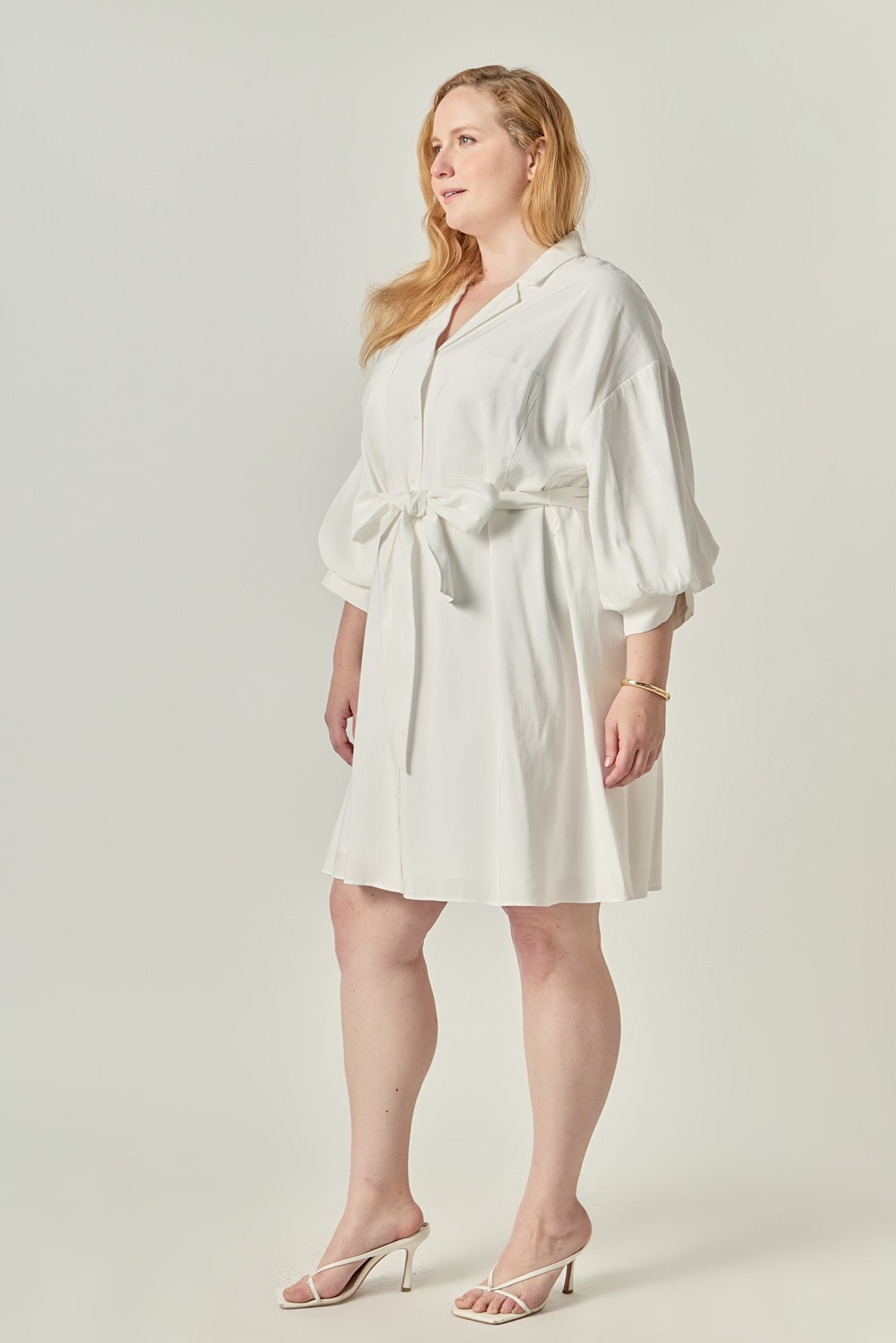 Blouson Sleeve Belted Shirt Dress