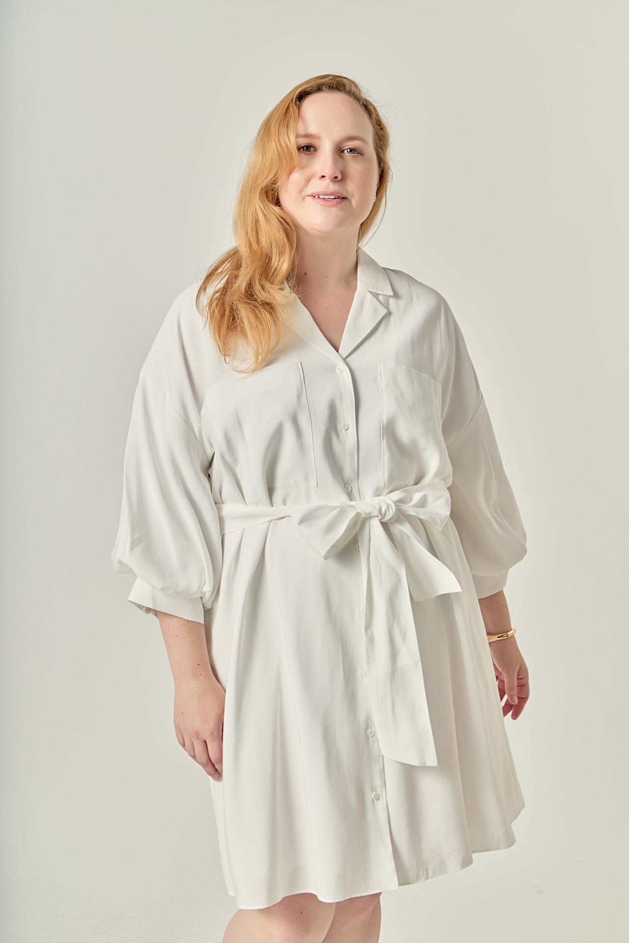 Blouson Sleeve Belted Shirt Dress