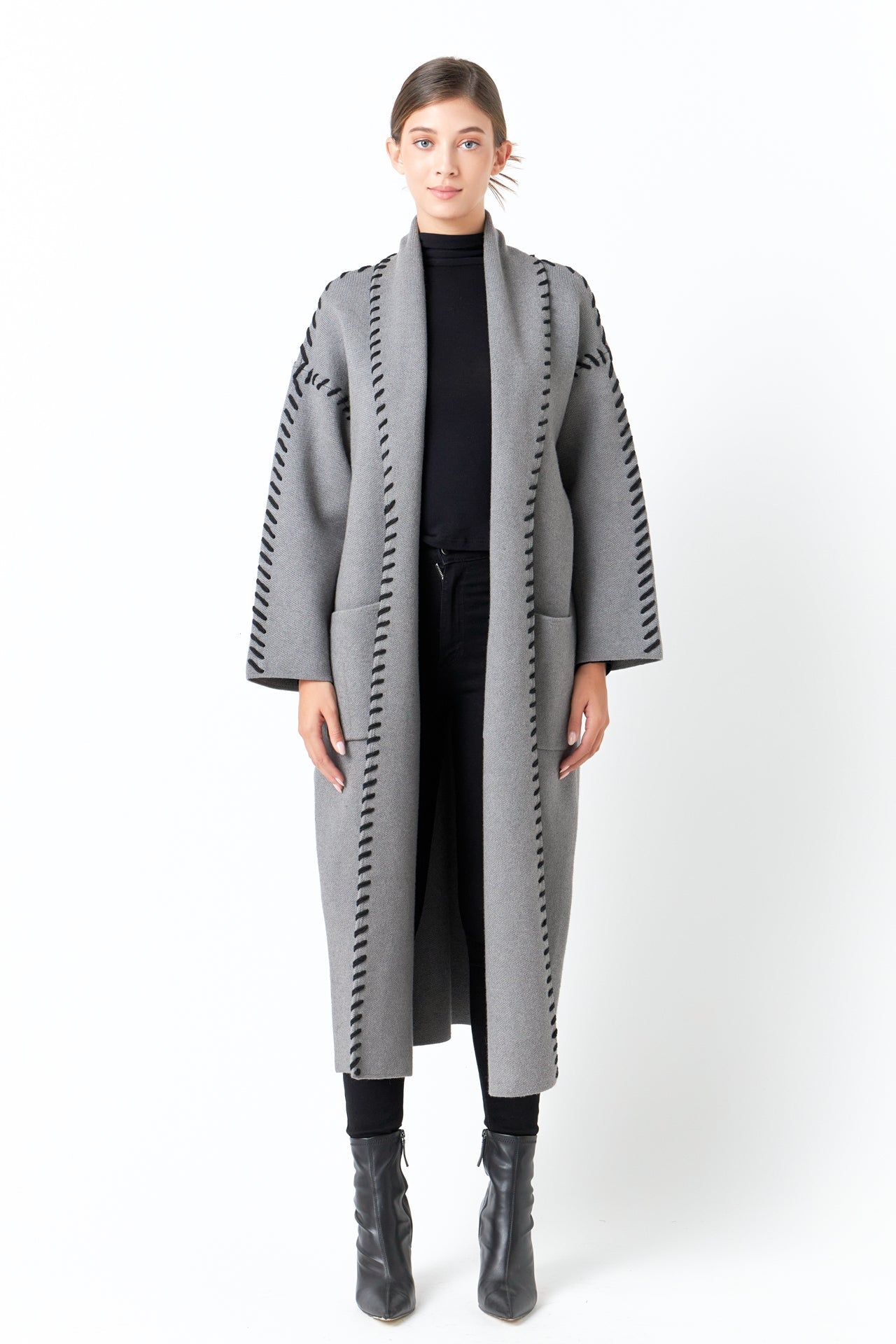 Whip Stitched Long Knit Cardigan