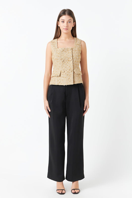 Gold Tweed Double Button Top