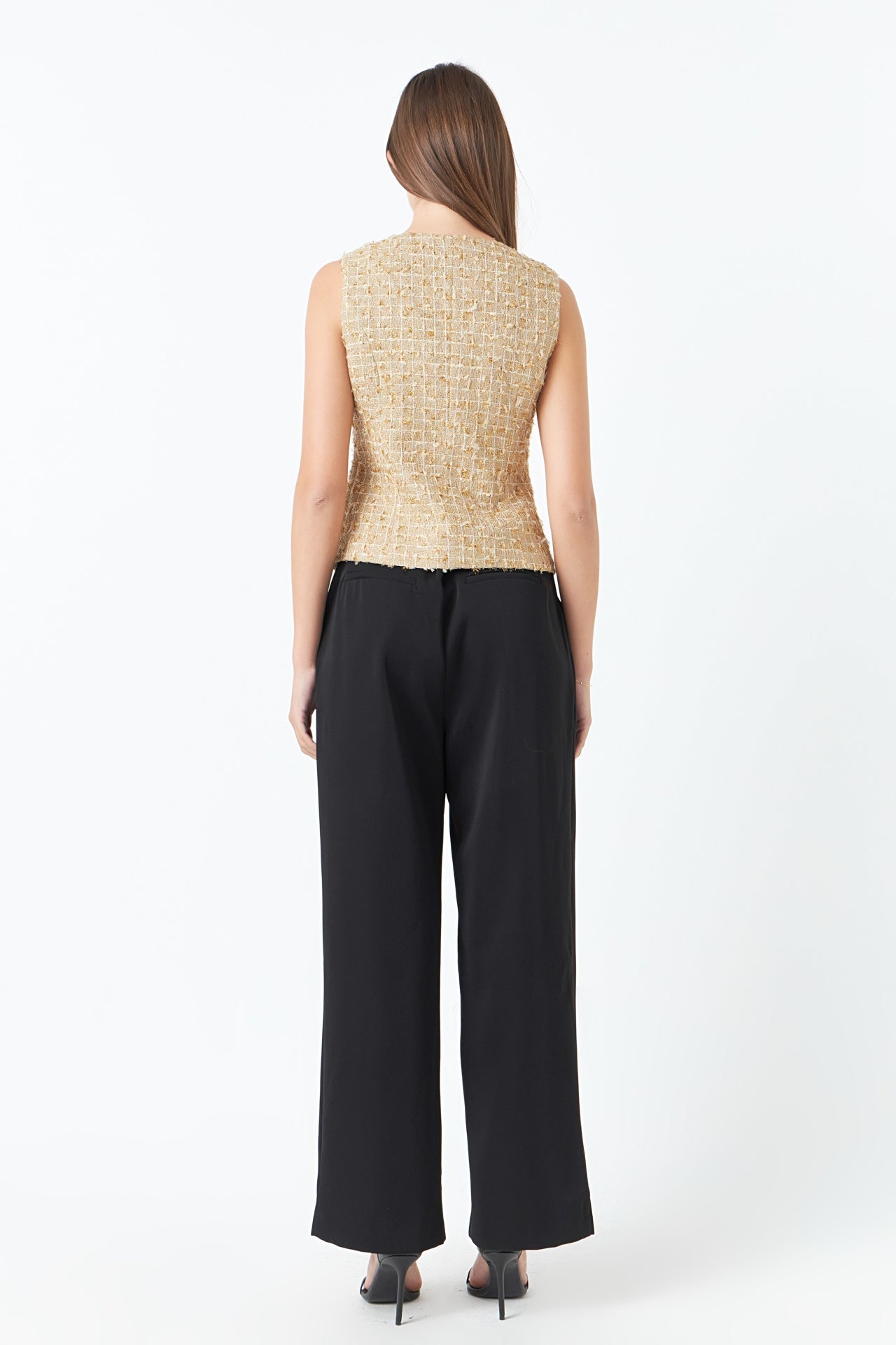 Gold Tweed Double Button Top