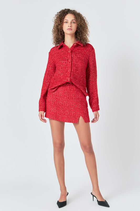 Tweed High Slit Skort