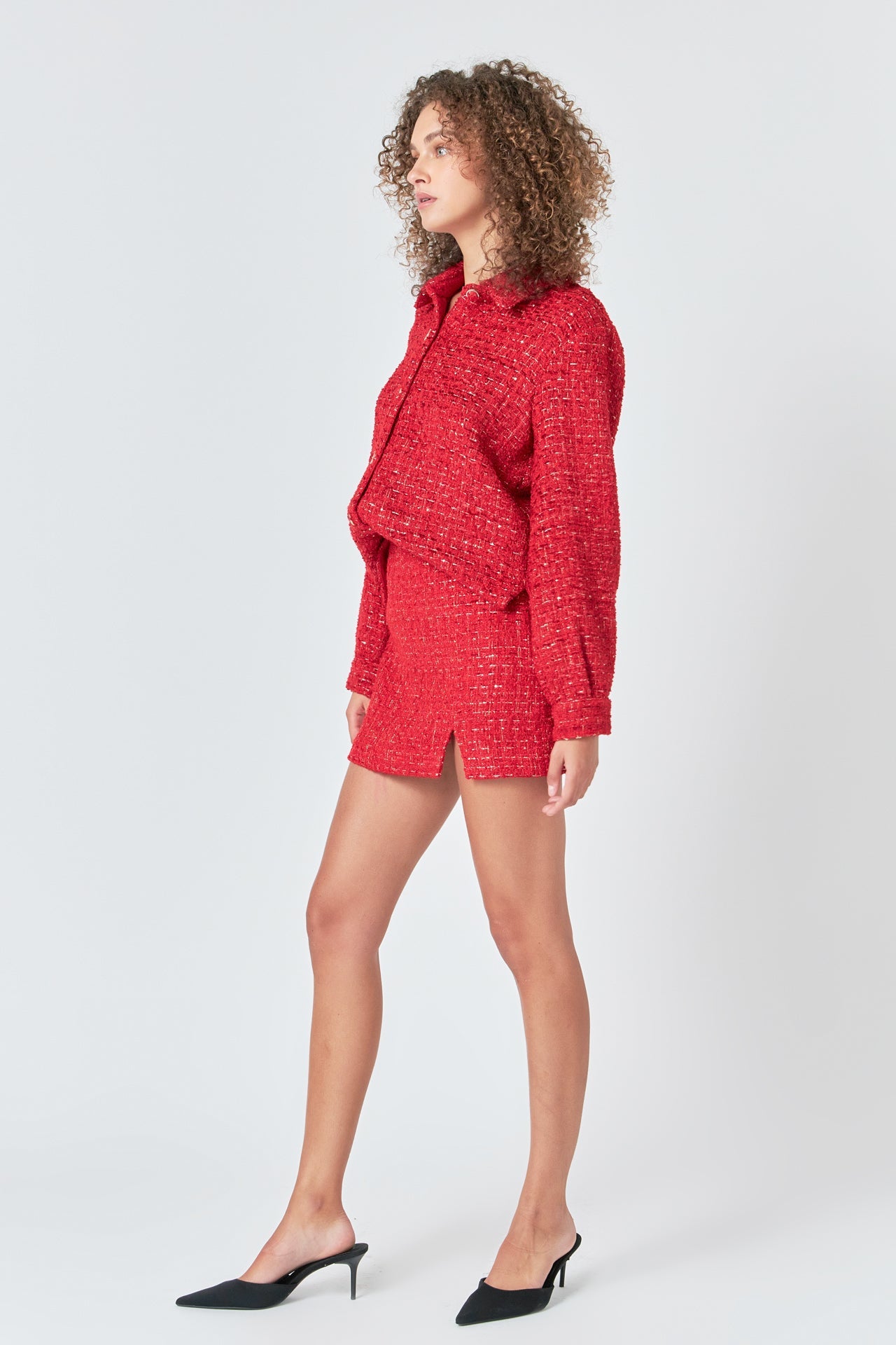 Tweed High Slit Skort