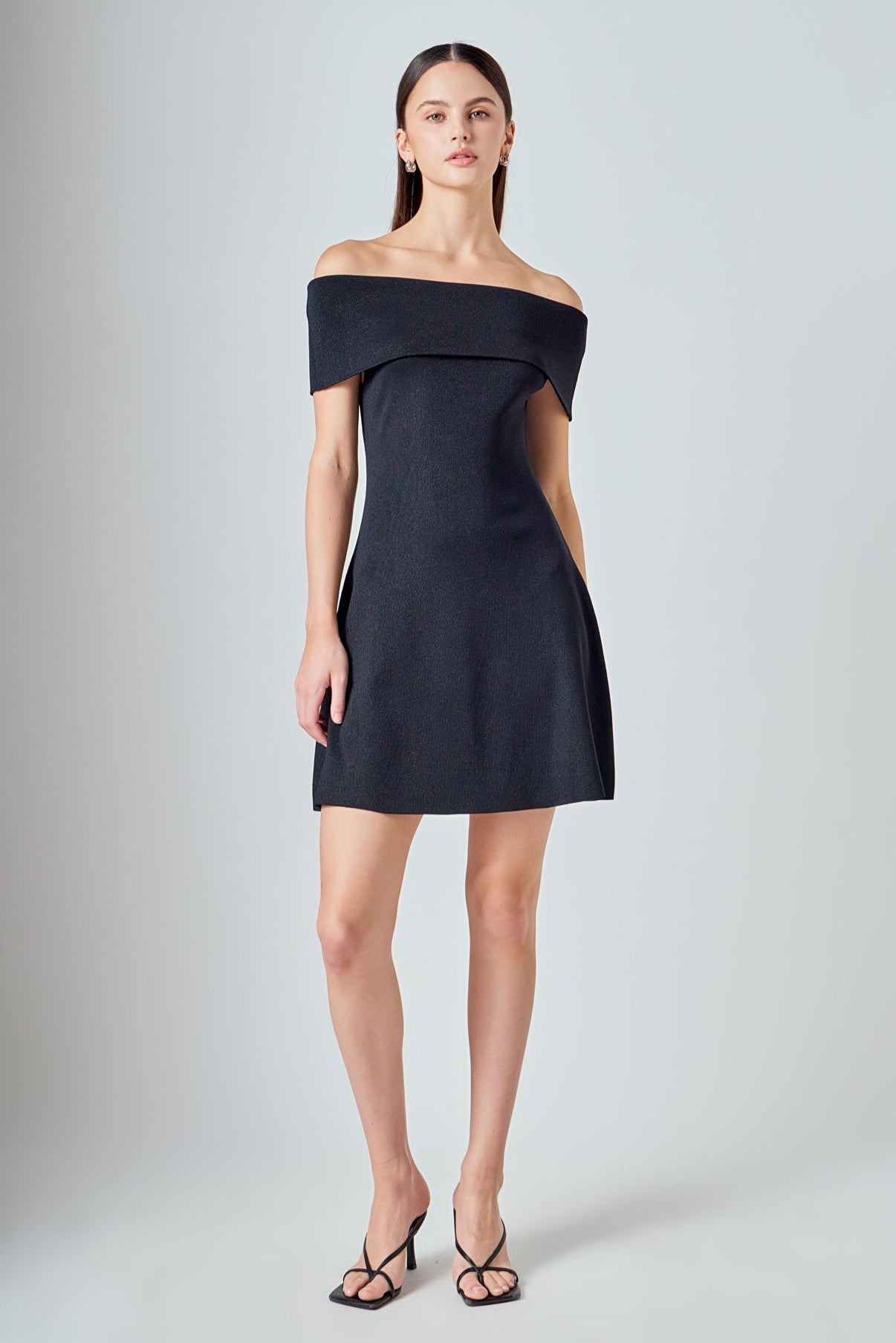 Off Shoulder Lurex Knit Mini Dress