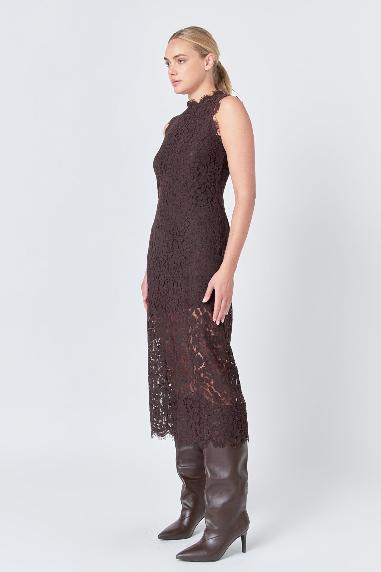 Front Slit Sleeveless Lace Maxi Dress