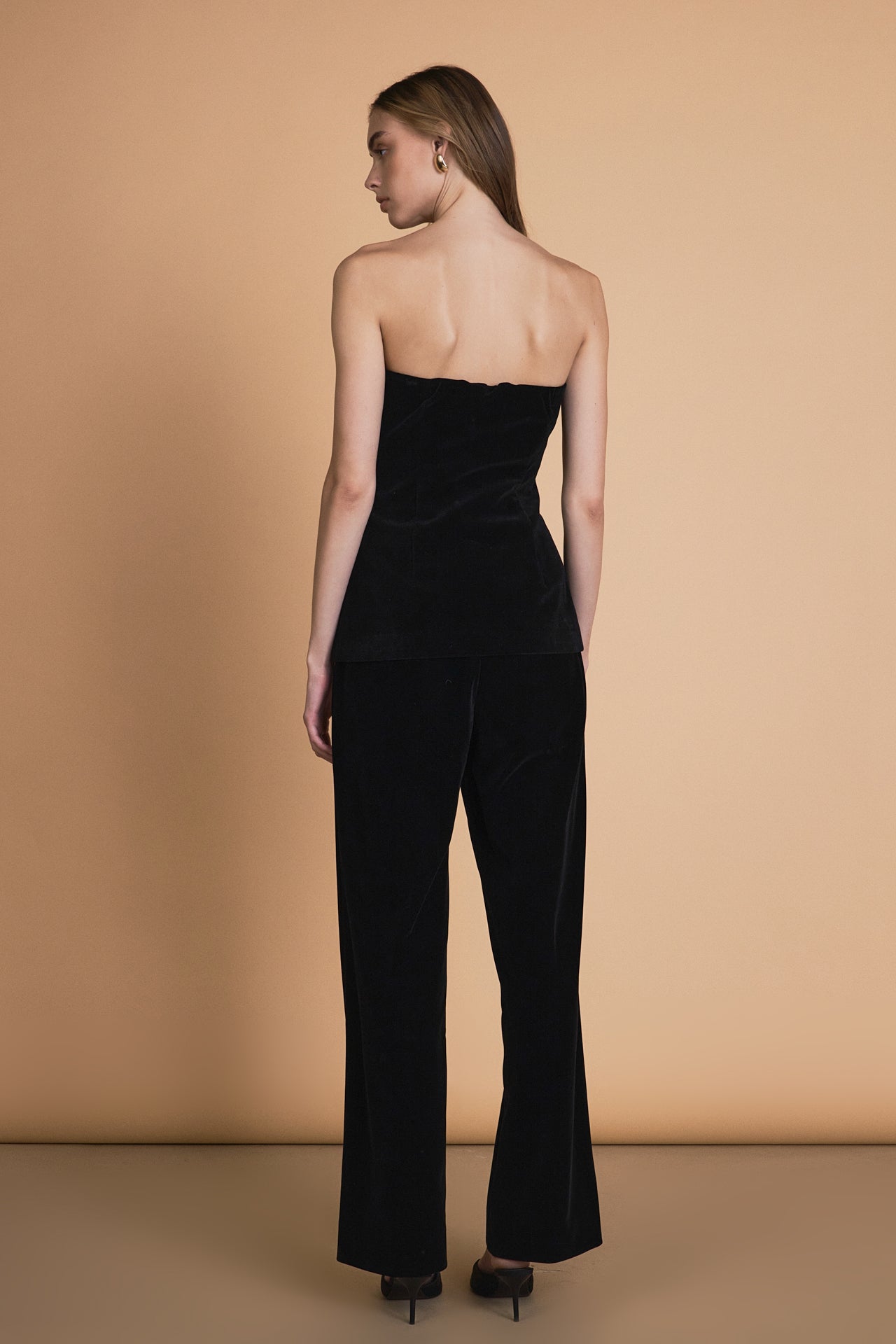 Velvet Strapless Buttoned Long Top