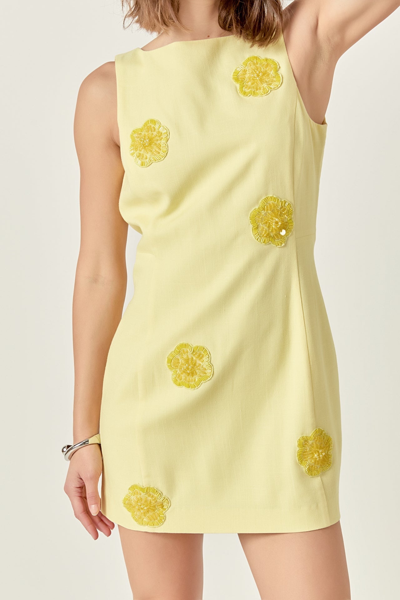 Embellished Linen Mini Dress