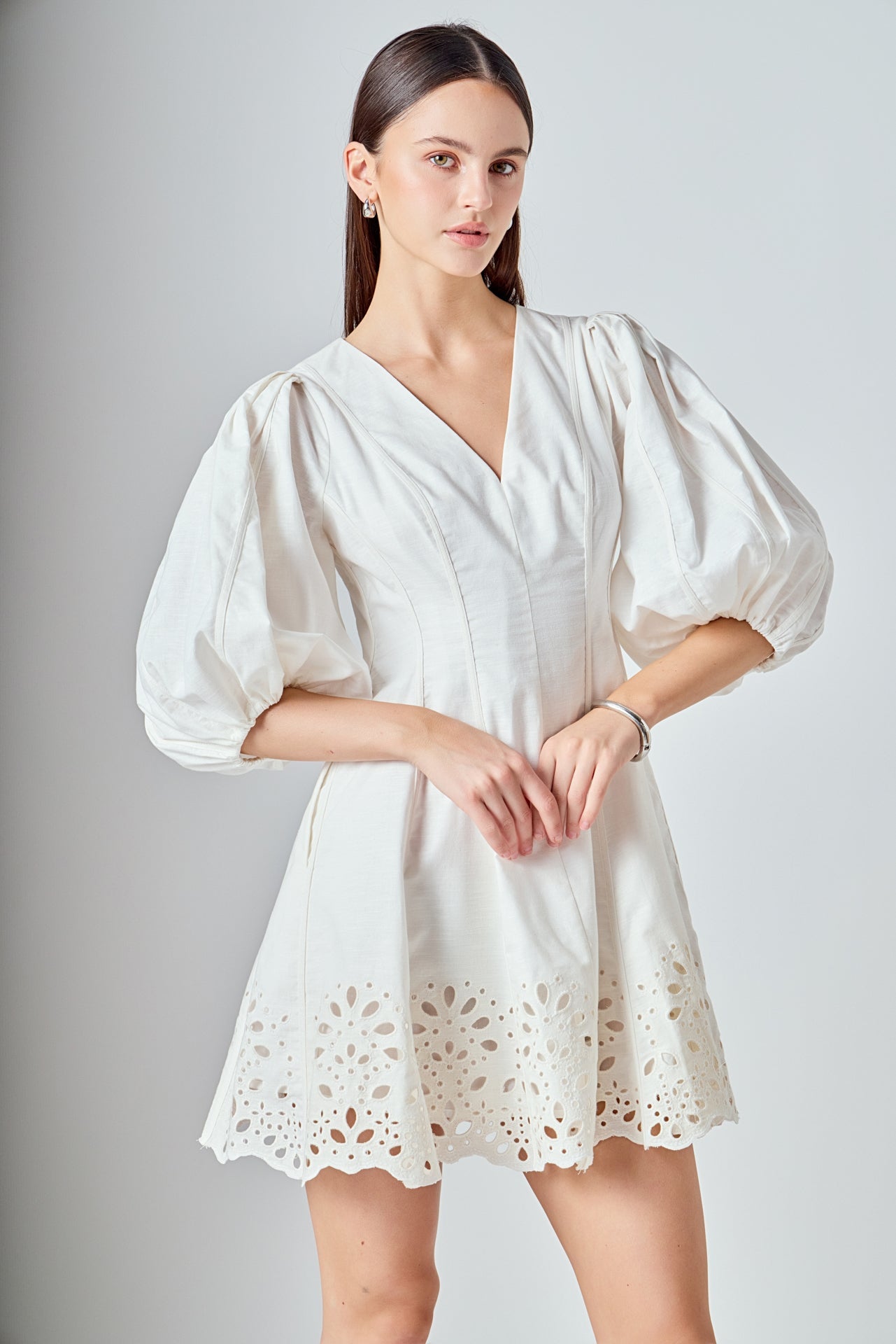 Embroidered Half Sleeve Mini Dress