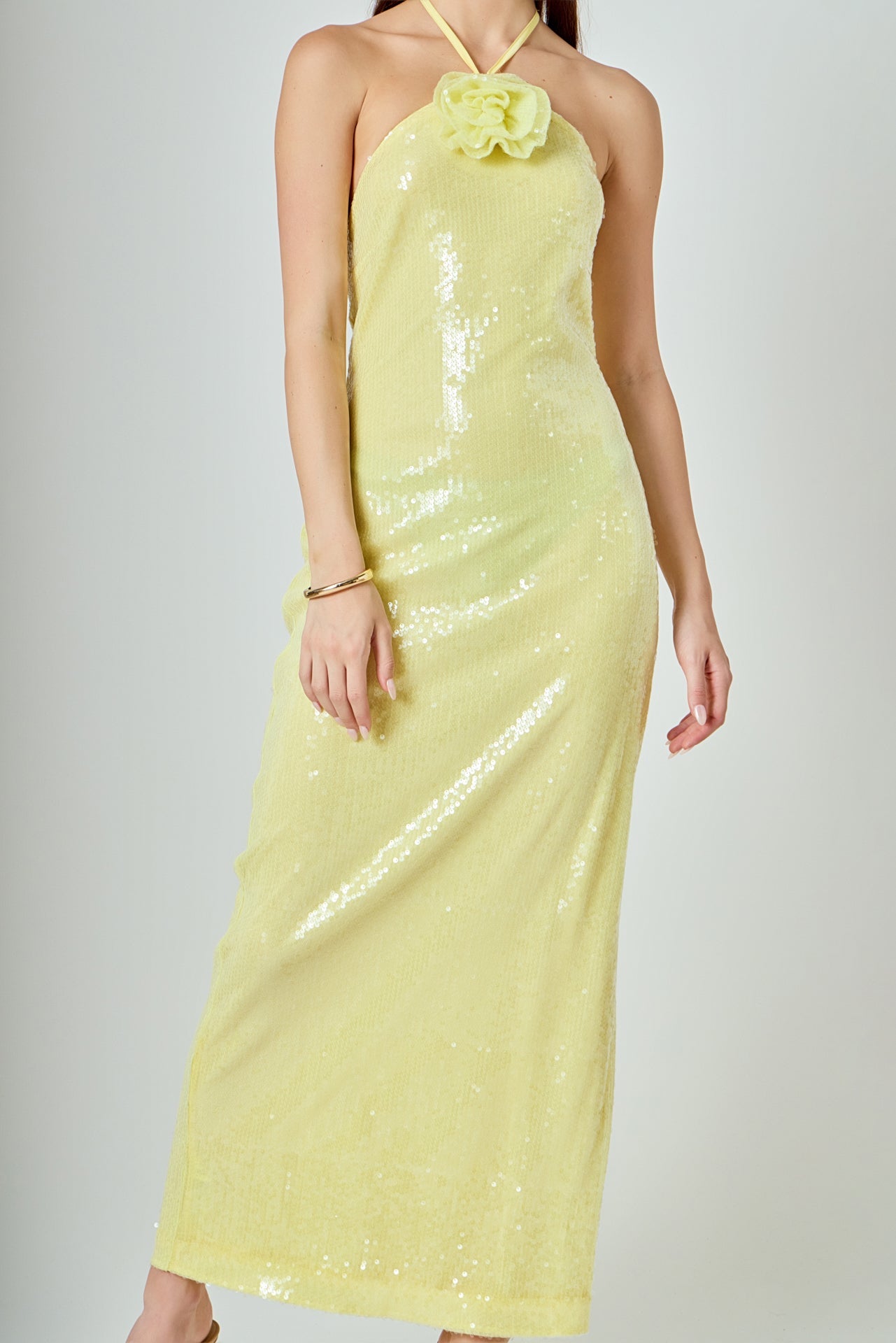 Rose Haltered Sequins Maxi Dress