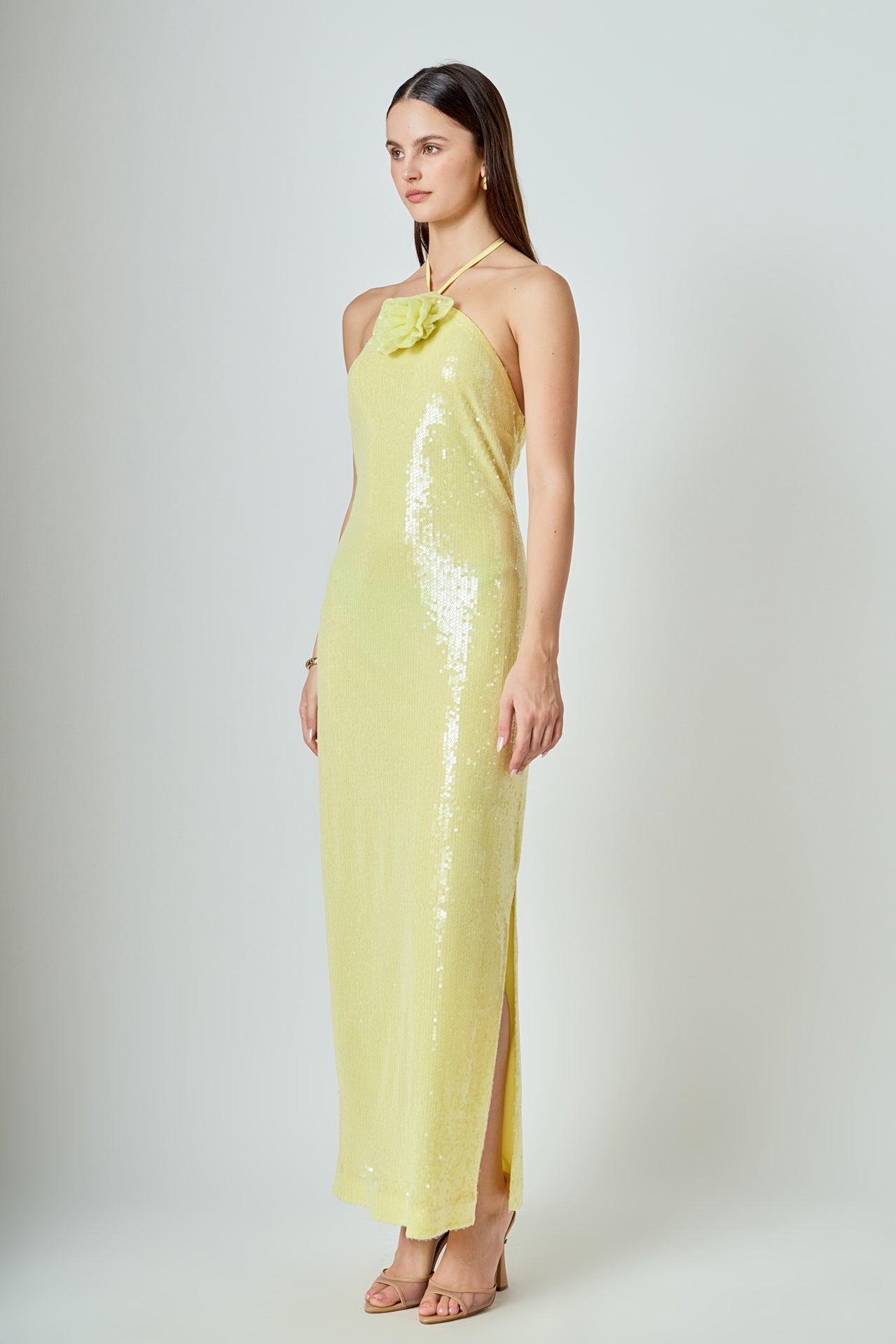Rose Haltered Sequins Maxi Dress