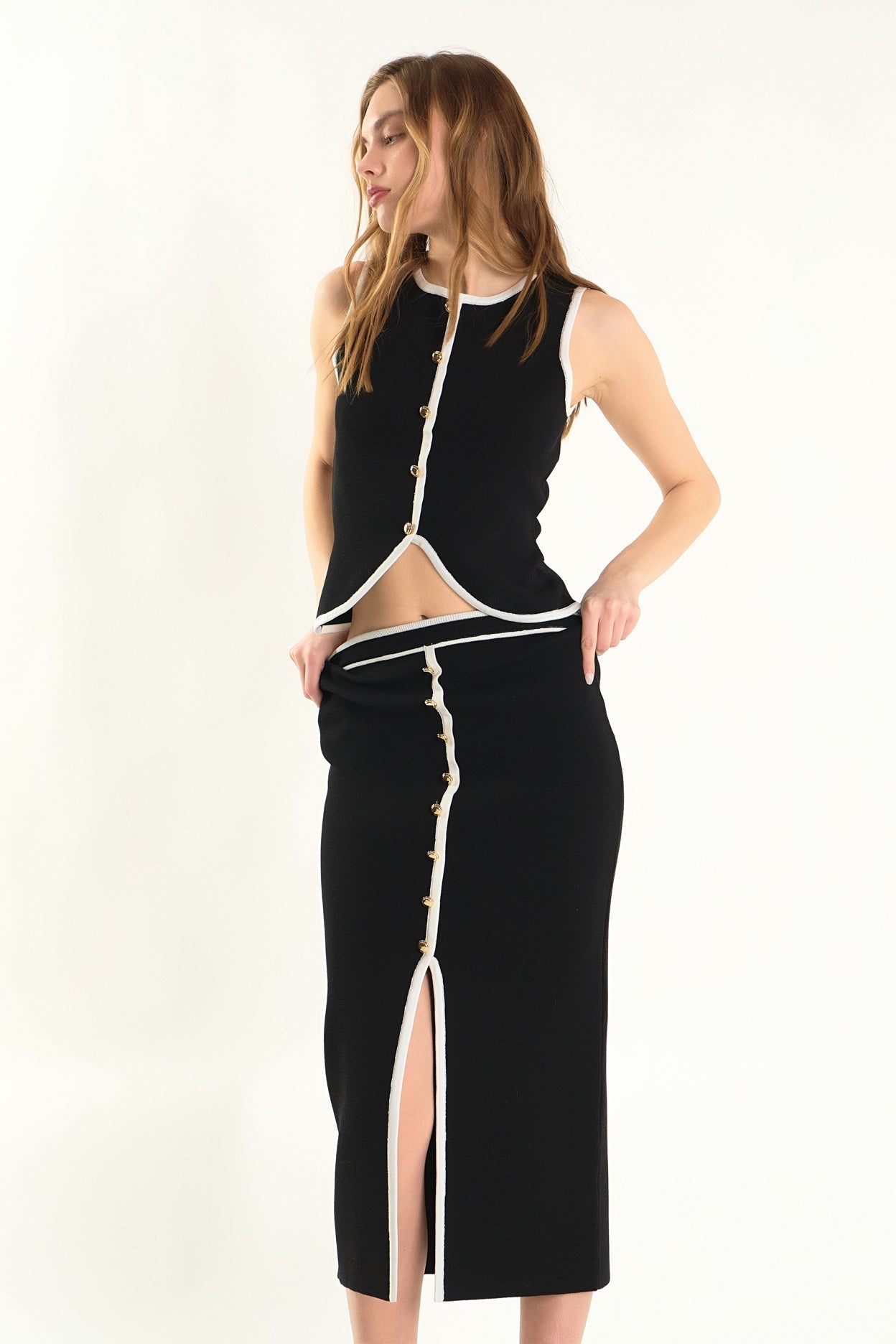 Knit Contrast Maxi Skirt