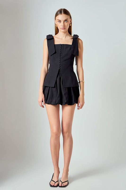 Allison Linen Bow Tie Long Top