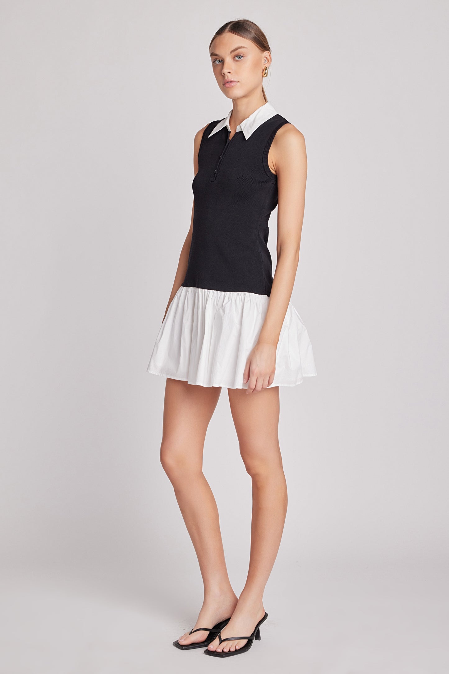 Mixed Media Cotton Polo Mini Dress