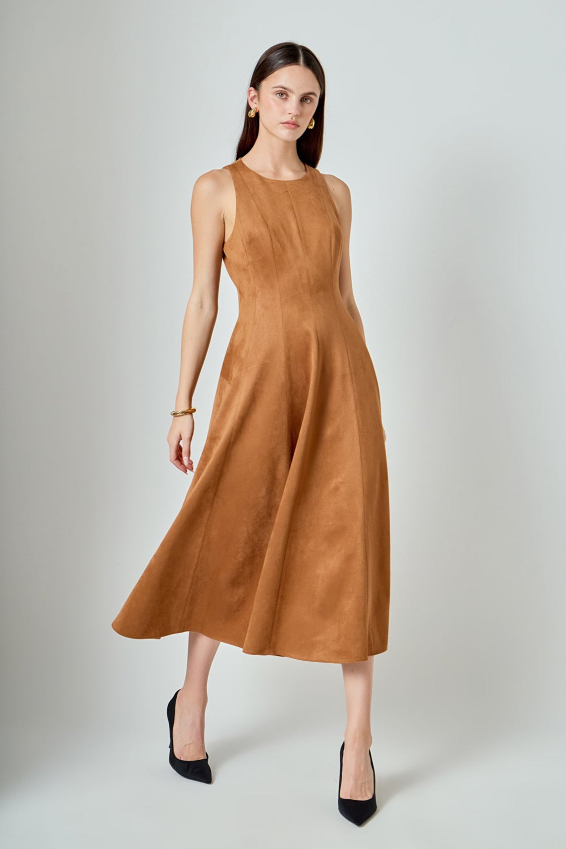 Faux Suede Midi Dress