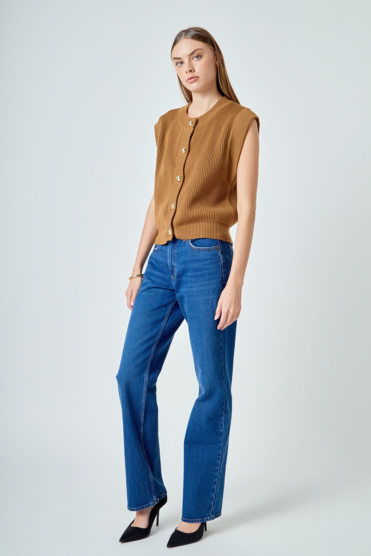 Sleeveless Knit Buttoned Vest Top
