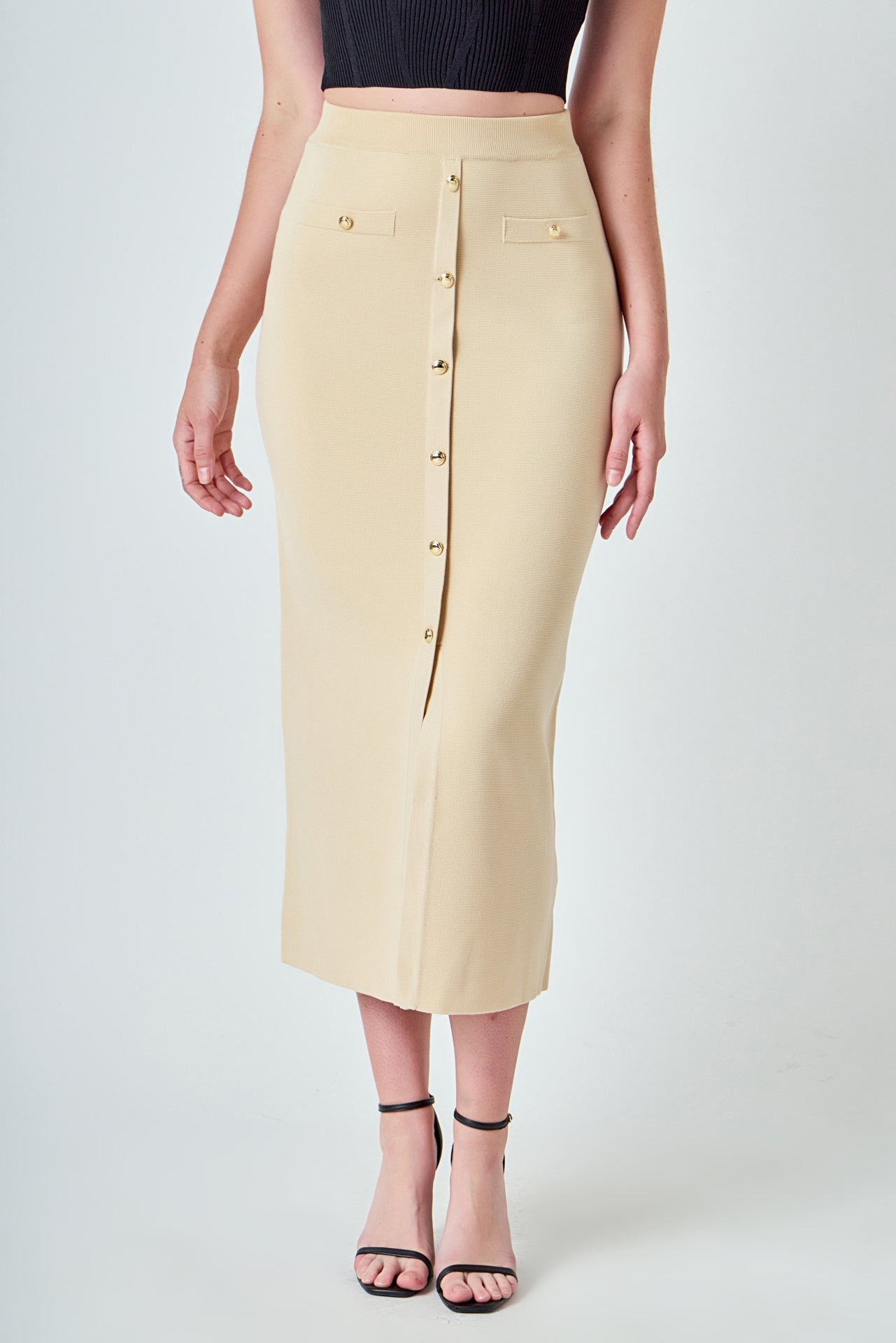Knit Pocketed Midi Skirt