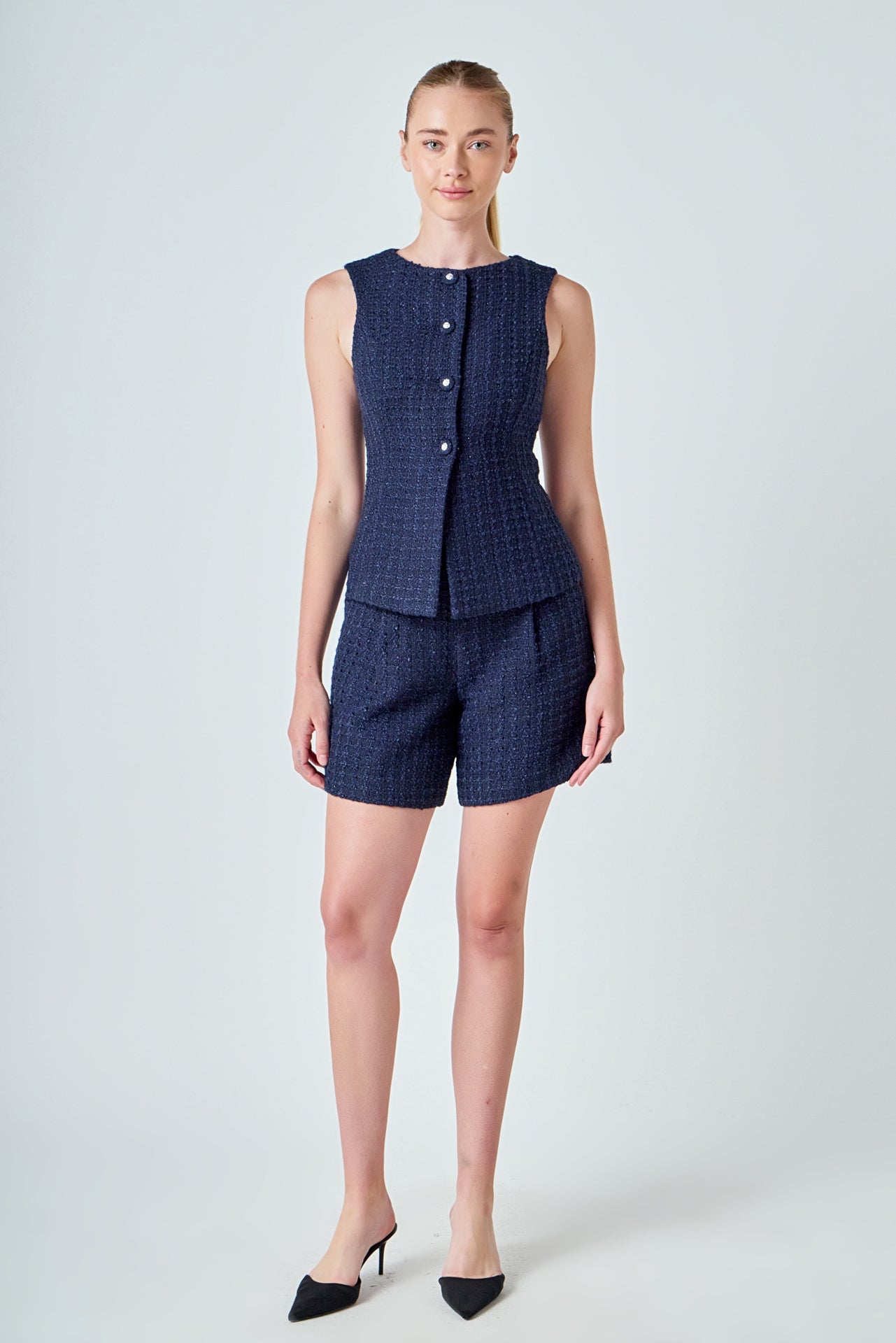 Tweed Buttoned Sleeveless Top