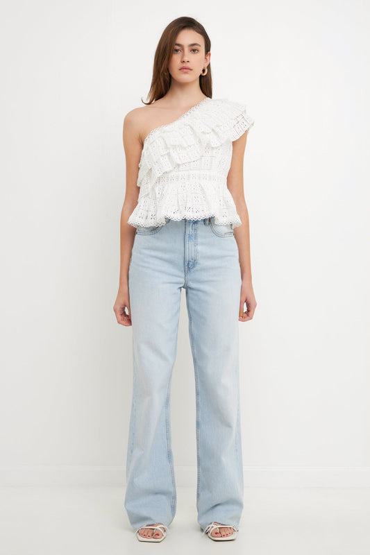 One Shoulder Square Laced Top