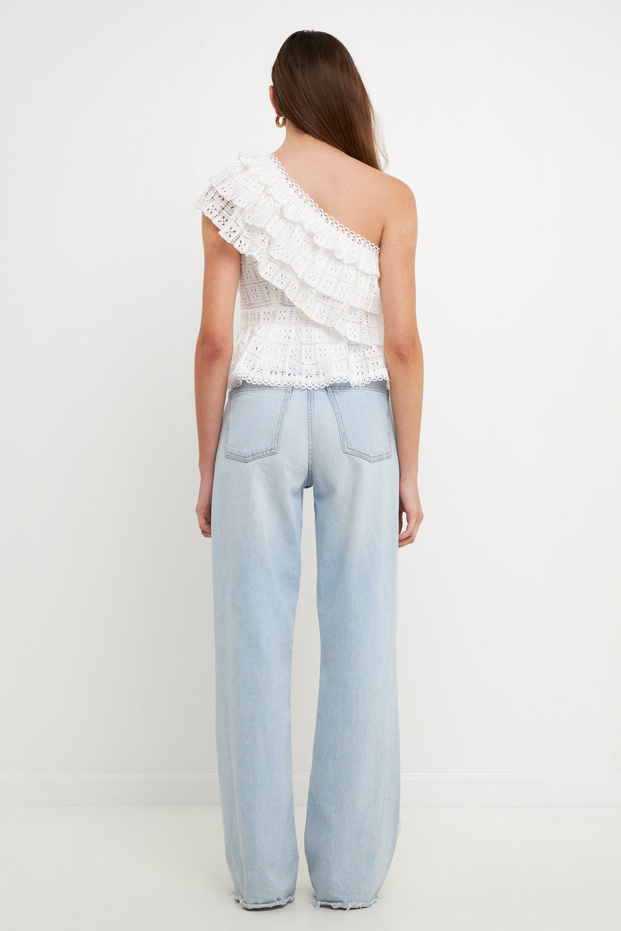 One Shoulder Square Laced Top