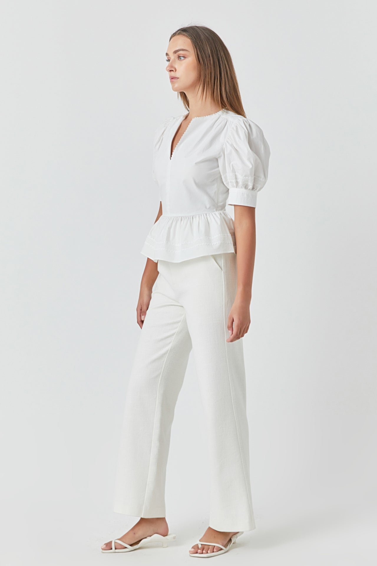 Placket Lace Trim Baby Doll Top