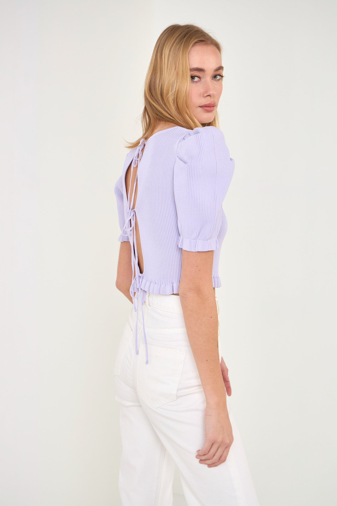 Back Tied Straps Knit Top