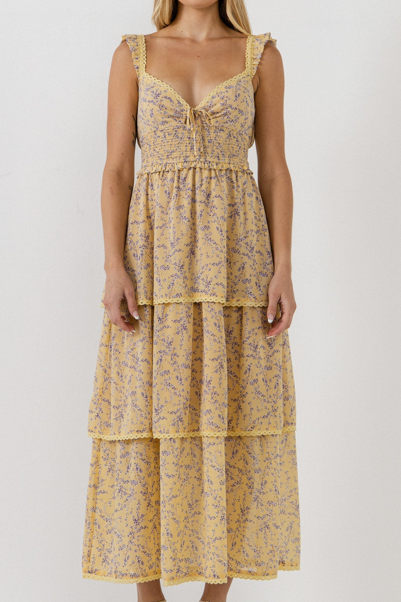 Floral Lace Trim Detail Maxi Dress