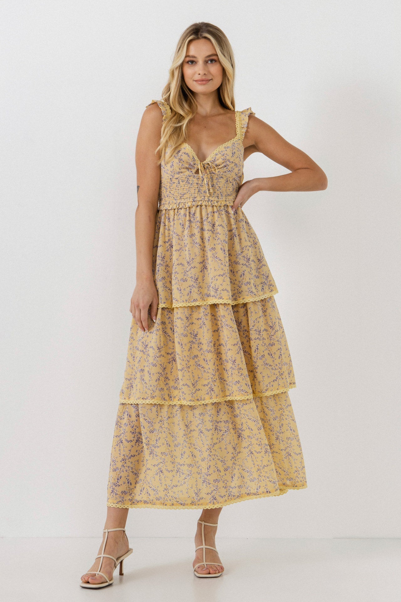 Floral Lace Trim Detail Maxi Dress