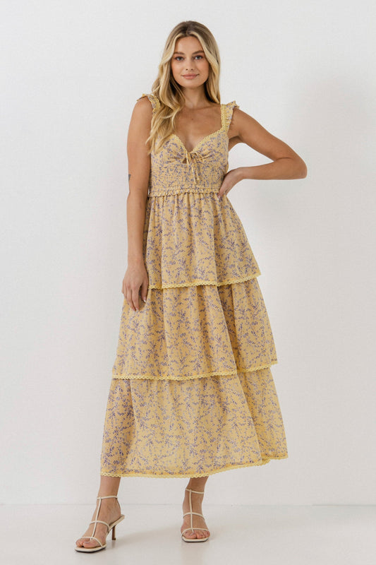 Floral Lace Trim Detail Maxi Dress