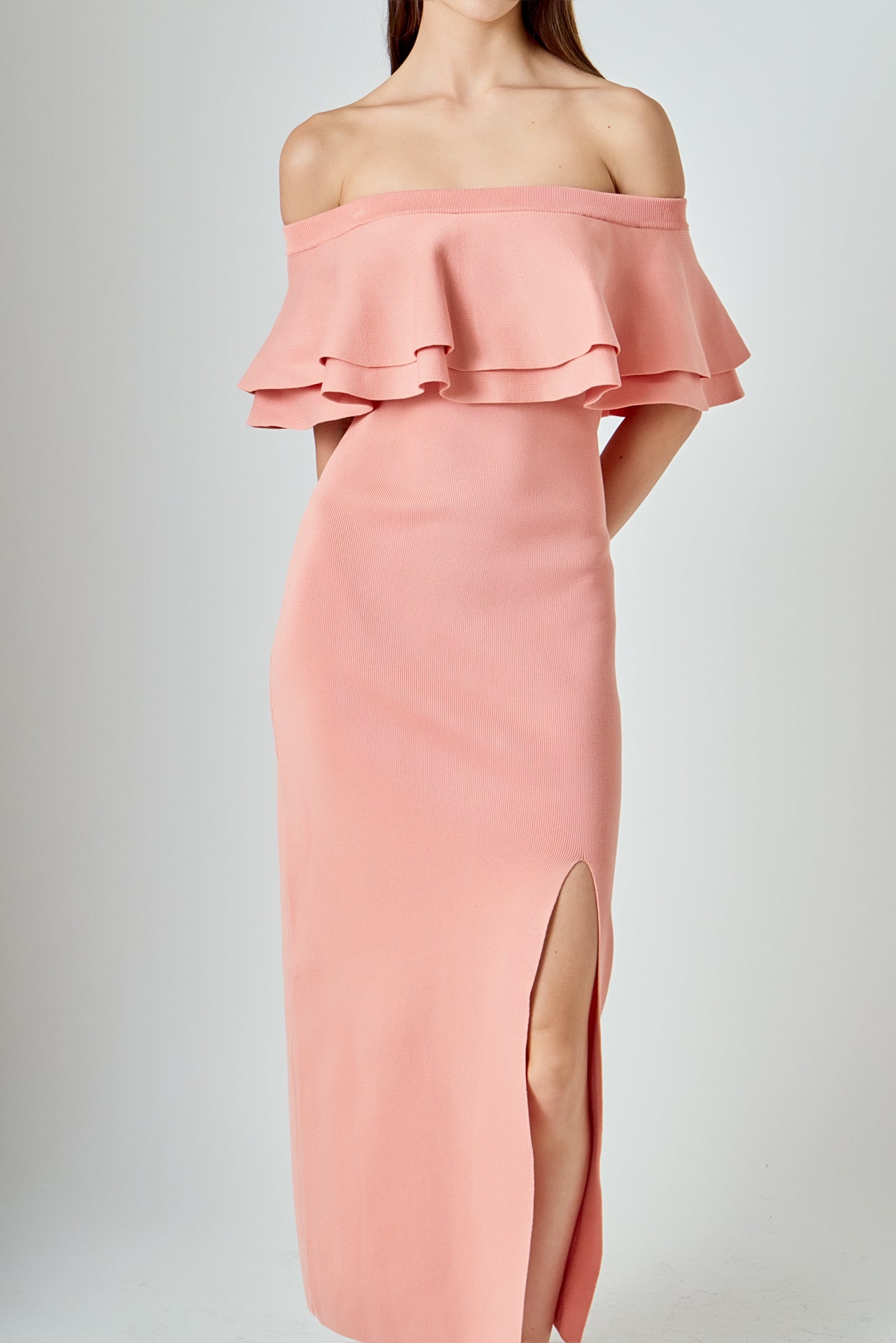Off the Shoulder Ruffle Maxi Dress