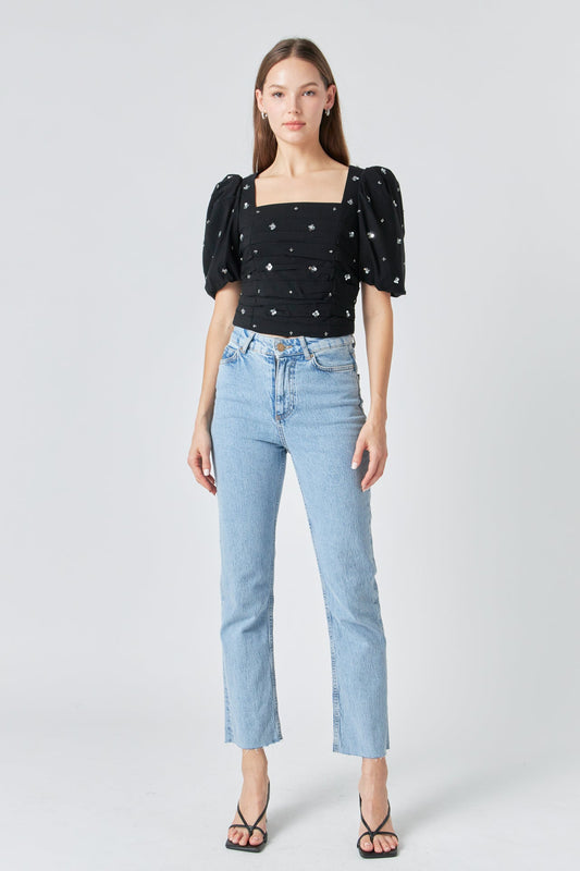 Premium Sequins Floral Embroidery Top