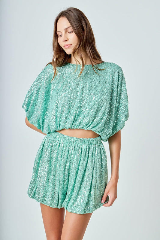 Sequins Cropped Puff Top