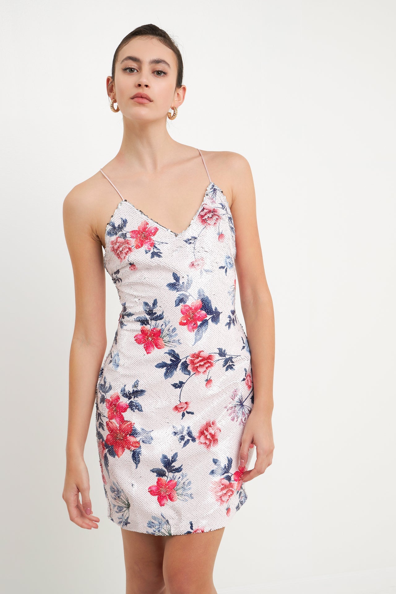 Floral Sequin Strappy Dress