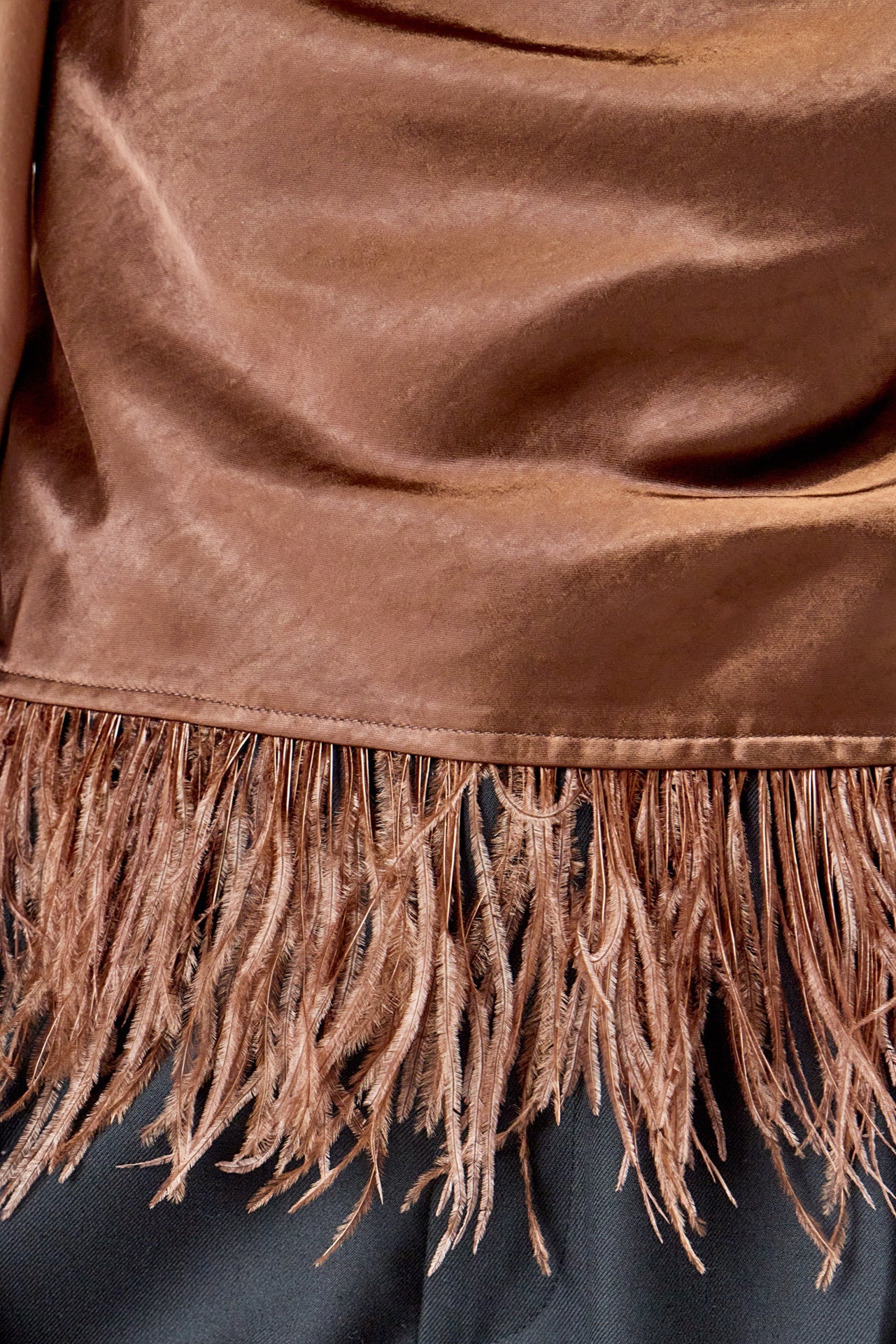 Satin Cowl Neck Top with Feather
